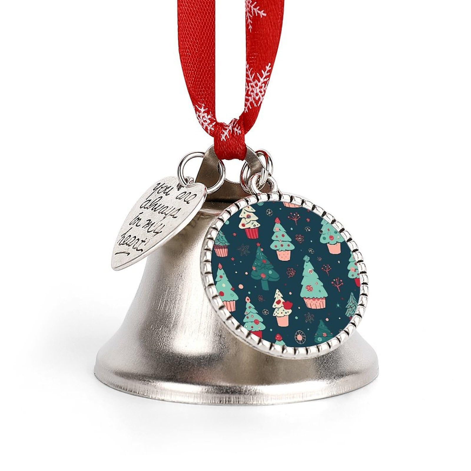 Cupcakes Christmas Bell Ornaments Metal Jingling Bell Xmas Hanging Bells for Tree Decor Festive Home Wall Decor & Gift, Love Bell