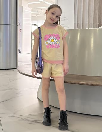 Arshiner Girls Summer Outfits 2 Piece Colorblock Short Sleeve Top Short Set
