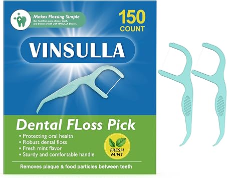 VINSULLA Dental Floss Picks 150 Count - Extra Strong Mint Floss, Shred-Resistant, PTFE & PFAS Free, Easy Grip Handle for Fresh Breath Oral Care