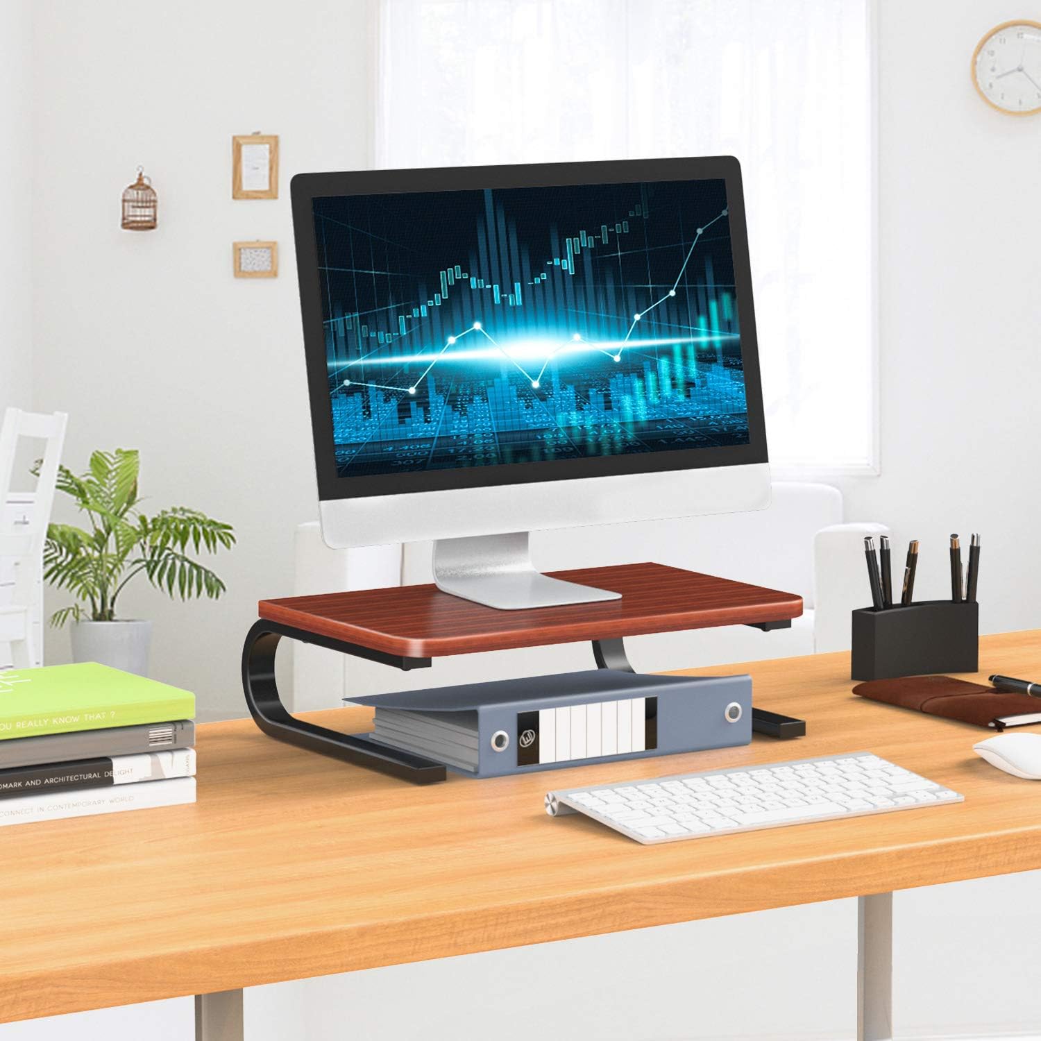 Monitor Stand Riser - Computer Monitor Stand with 14.5 Inch Wood Grain Platform for Laptop, Printer, Tablet, TV, PC, Screen Riser to 4.6 Inch Height for Home & Office Organizer (Wood Grain 1 Pack)