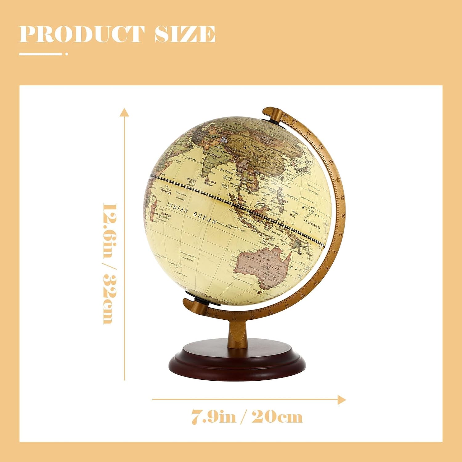 Antique Desktop Globe with LED Light USB Port Vintage Style Educational Globe Ornament for School Teaching Office Home Decor