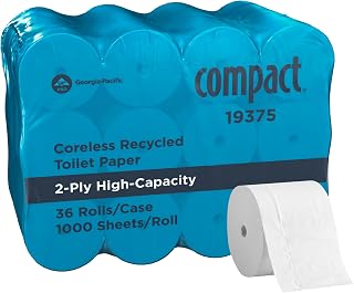 Georgia-Pacific Compact Coreless 2-Ply Toilet Paper 19375, 1000 Sheets/Roll, 36 Rolls/Case - High Capacity Commercial TP