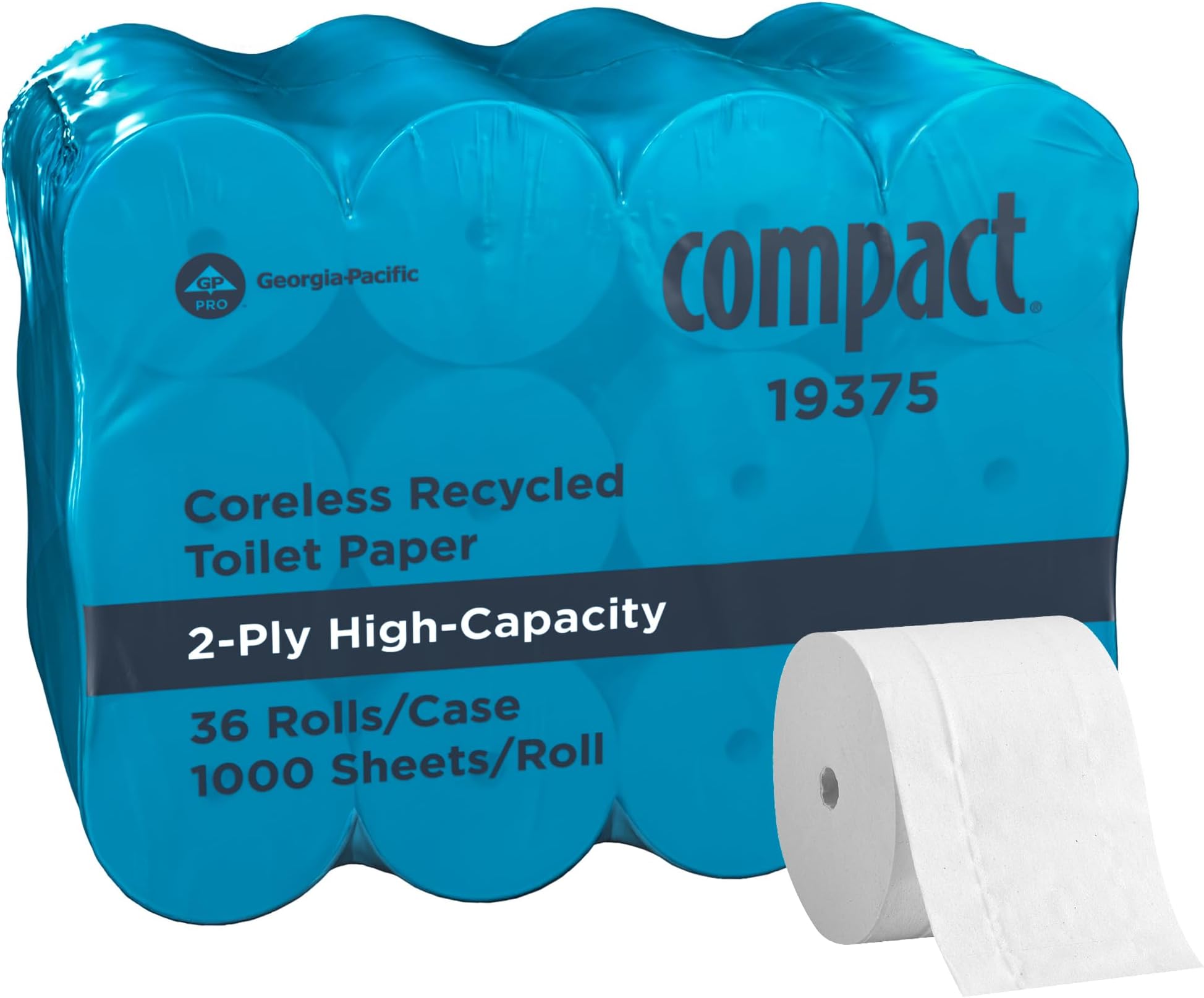 Georgia-Pacific Compact Coreless 2-Ply Recycled Toilet Paper by GP PRO (Georgia-Pacific), 19375, 1,000 Sheets Per Roll, 36 Rolls Per Case