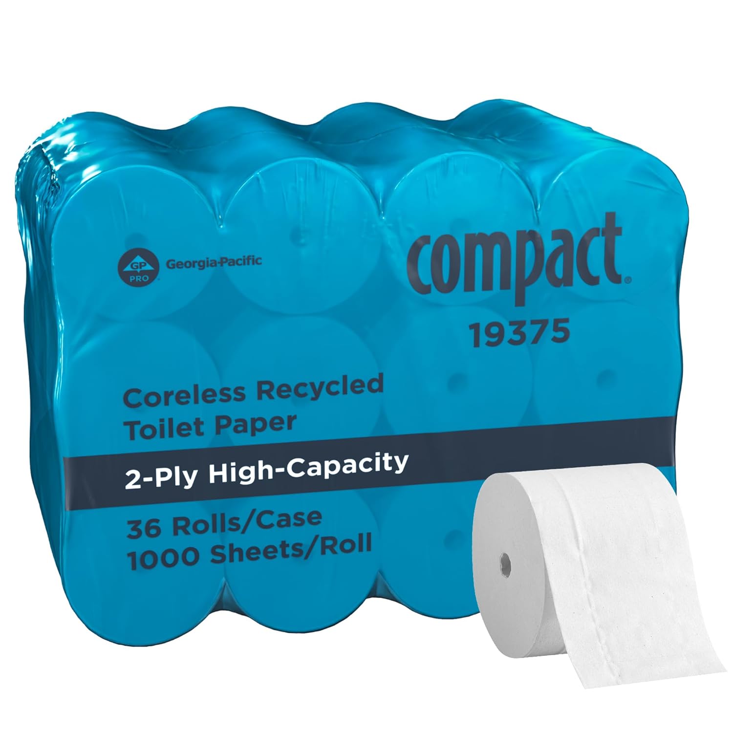 Georgia-Pacific Compact Coreless 2-Ply Recycled Toilet Paper by GP PRO (Georgia-Pacific), 19375, 1,000 Sheets Per Roll, 36 Rolls Per Case