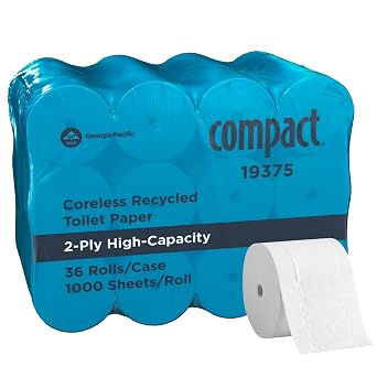 Compact by Georgia-Pacific PRO Coreless 2-Ply Recycled Toilet Paper, White, 1000 Sheets Per Roll, 36 Toilet Tissue Rolls Per Case, 19375 | Toilet Tissue,White,2-Ply