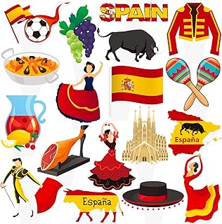 Spain Tapas Party Cupcake Toppers 48Pcs Spanish Birthday Party Cake Decorations Spain Cupcake Picks Spanish Theme Party Decorations for Española Flamenco Party Supplies