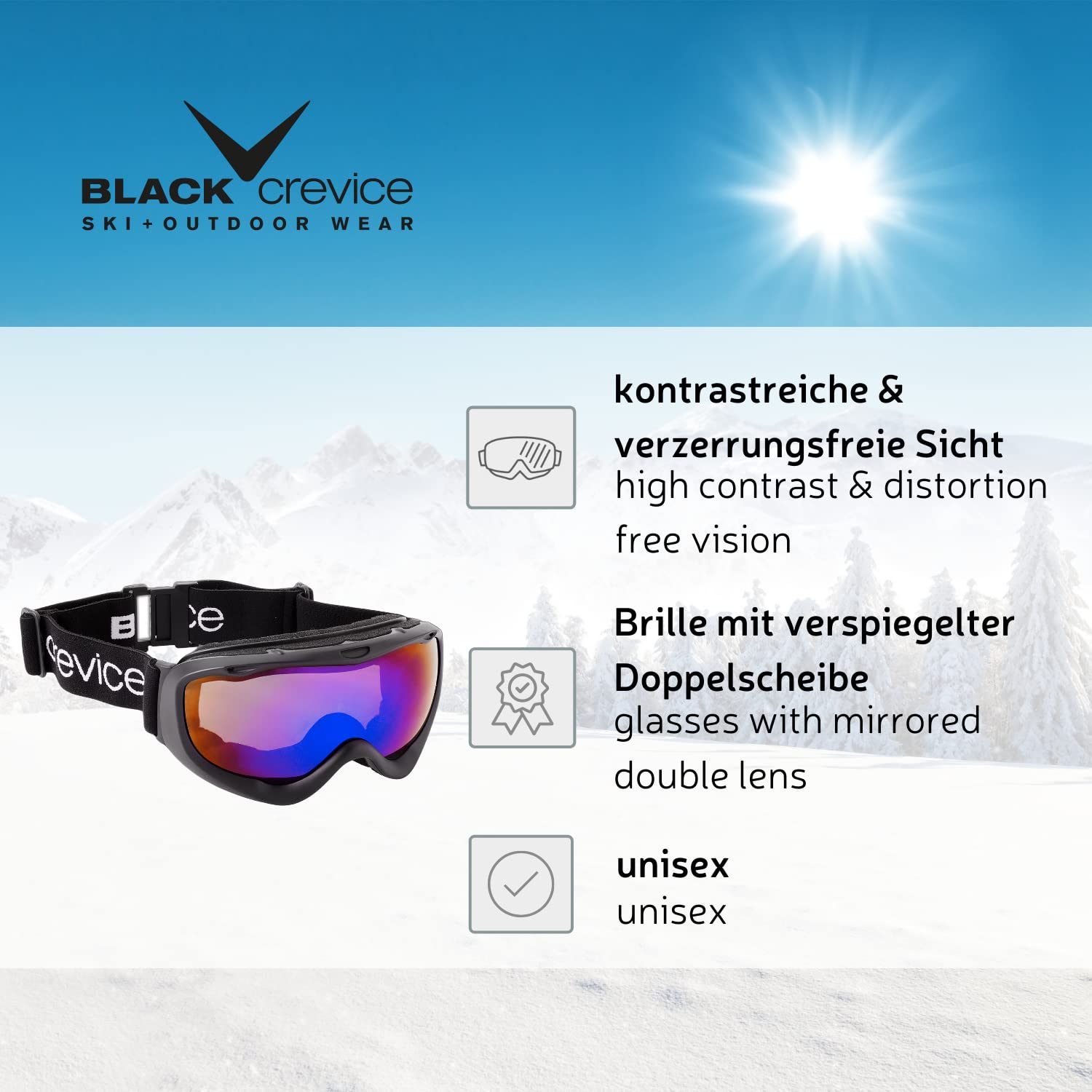 Black Crevice Black Crevice gogle narciarskie dla osób noszących okulary, czarne Uniseks Skibrille