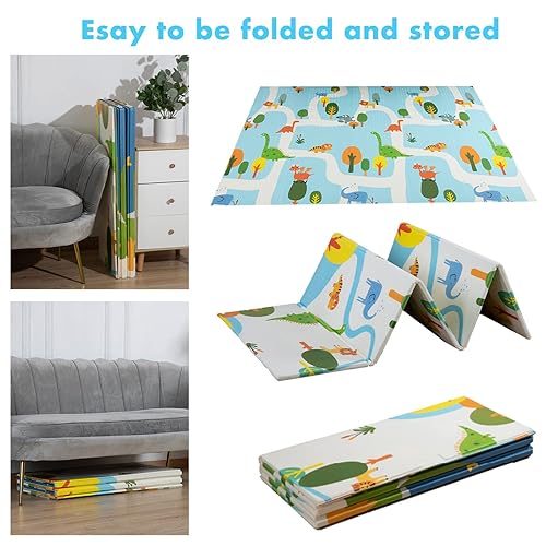 Miniatura 2 de Tapete plegable para bebé tapete de juego de espuma extra grande reversible impermeable portátil de doble cara para niños pequeños uso en exteriores