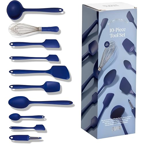 GIR: Get It Right 10-Piece Silicone Ultimate Kitchen Utensil Set – Spatulas, Ladle, Flip, Spoons, Whisk, Peeler & Spoonula – Nonstick, Non-Toxic, Heat-Resistant – Navy