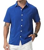 Suvifuly Mens Casual Short Sleeve Shirt Relaxed Button Down Summer Vacation Beach Textured Lightweight Wrinkle Free Shirt
