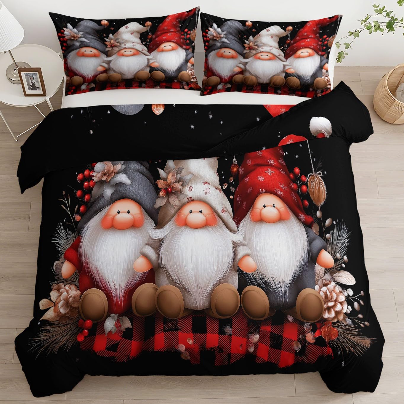 Parure de lit 220x240 avec fermeture éclair motif Noël rétro enfant