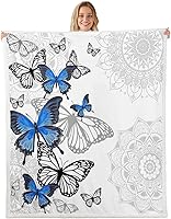 Vista 26 de Colorful Butterfly Fleece Flannel Blanket,Rustic Tree Butterflies Bed Sofa Couch Blanket,50"x60",Retro Blue Tie Dye Fuzzy Soft Fleece Throw Blankets