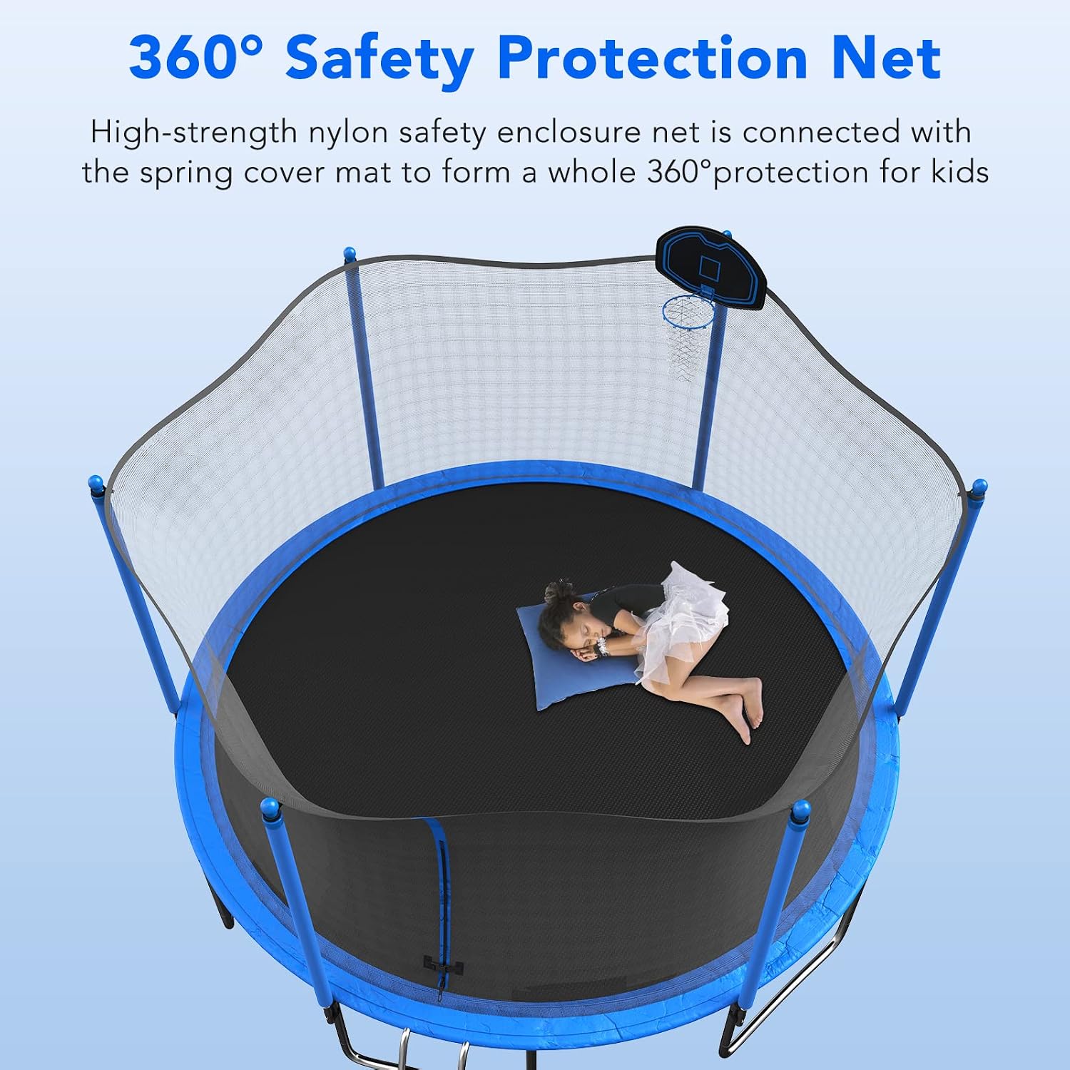 ❤ Crazy Deals Tatub 16 Ft Trampoline with Enclosure Net, Basketball Hoop - High Weight Capacity Big Outdoor Trampoline for Kids and Adults (Sky Blue)