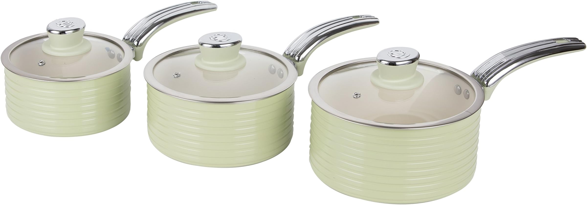 Swan Retro 3pce Saucepan Set, Green
