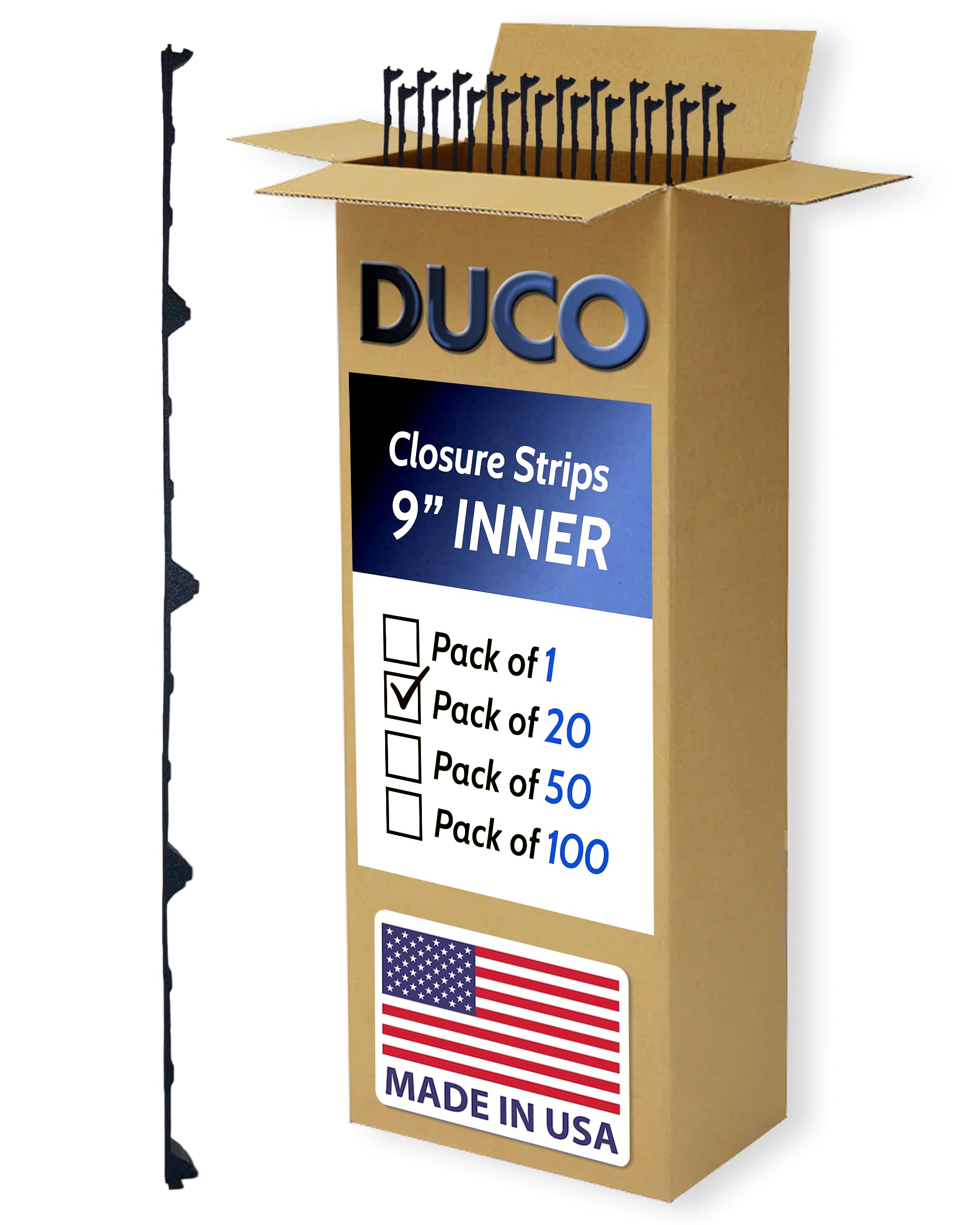 Duco USA-Made Classic Rib Foam Closure Strips 3ft Long, 9" Rib Profile - 20 Pack of Black Corrugated Roof Foam Strips - Weatherproof Seal to Block Gaps, Noise, Moisture, and More