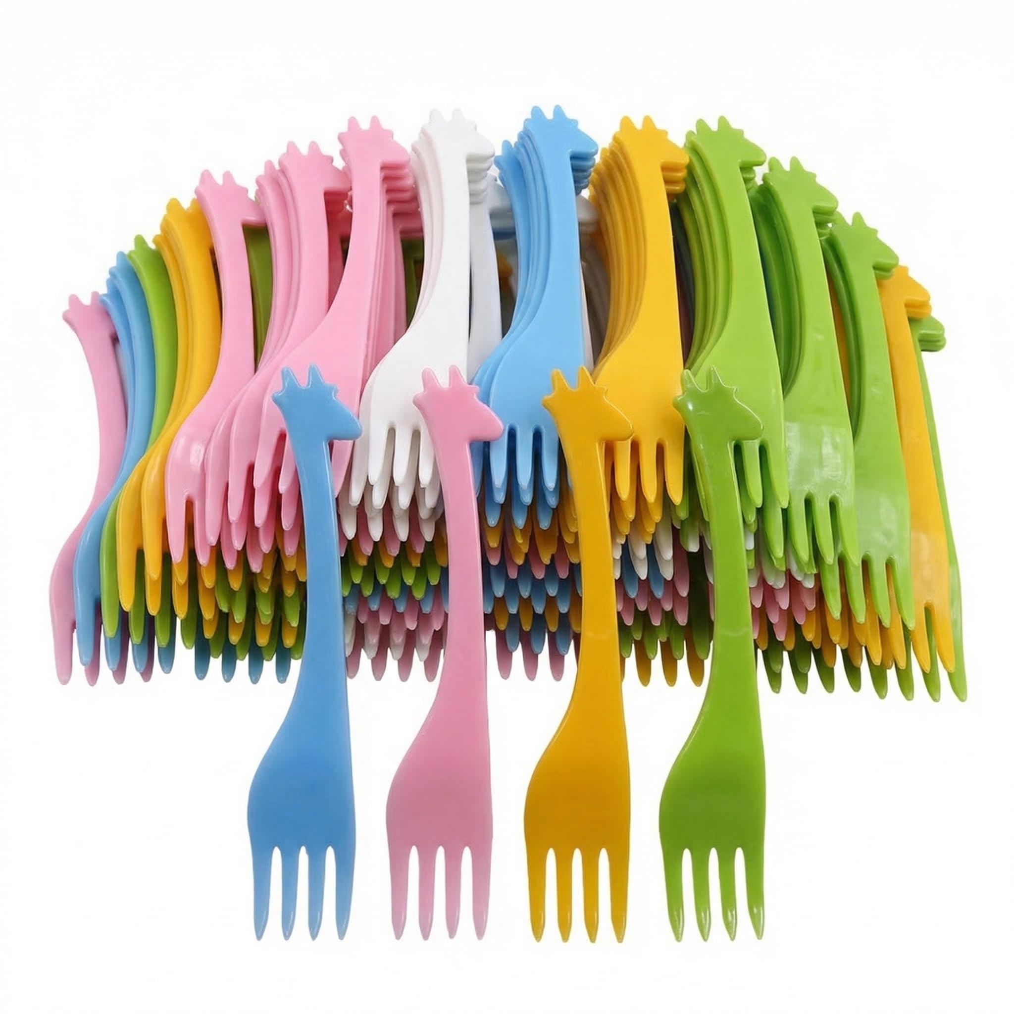 100PCS Colorful Disposable Plastic Cocktail Picks Fruit Forks Cocktail Sticks Plates Picks Cake Forks Dessert Forks Party Supplies For Baby Child (