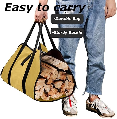 Miniatura 10 de Lckaey Bolsa de transporte de leña con asas Soporte de madera de lona para chimenea Camping estufa Tote Accesorios al aire libre 2PCS CH001-negro