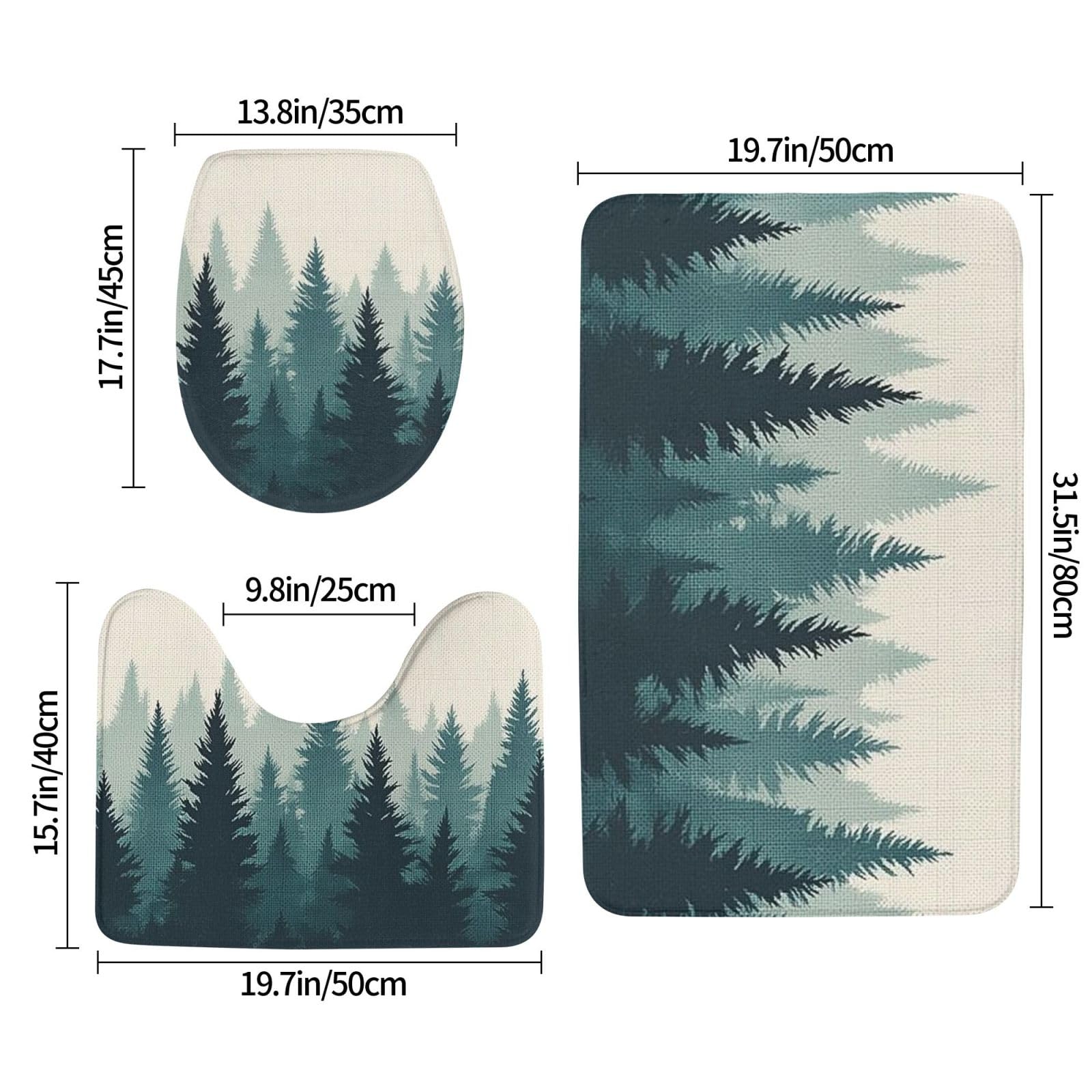 Misty Forest - Set di 3 tappeti da bagno in memory foam, morbidi e assorbenti, a forma di U, decorazione per la casa, asciugatura rapida
