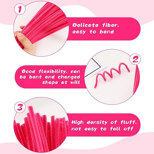 Miniatura 3 de Zxiixz 100 piezas de limpiapipas, tallos de chenilla rosa, limpiadores de tuberías creativos para manualidades de Navidad, boutiques, costura,