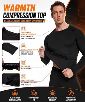 2 Set Mens Thermal Underwear Fleece Lined Long Johns Baselayer