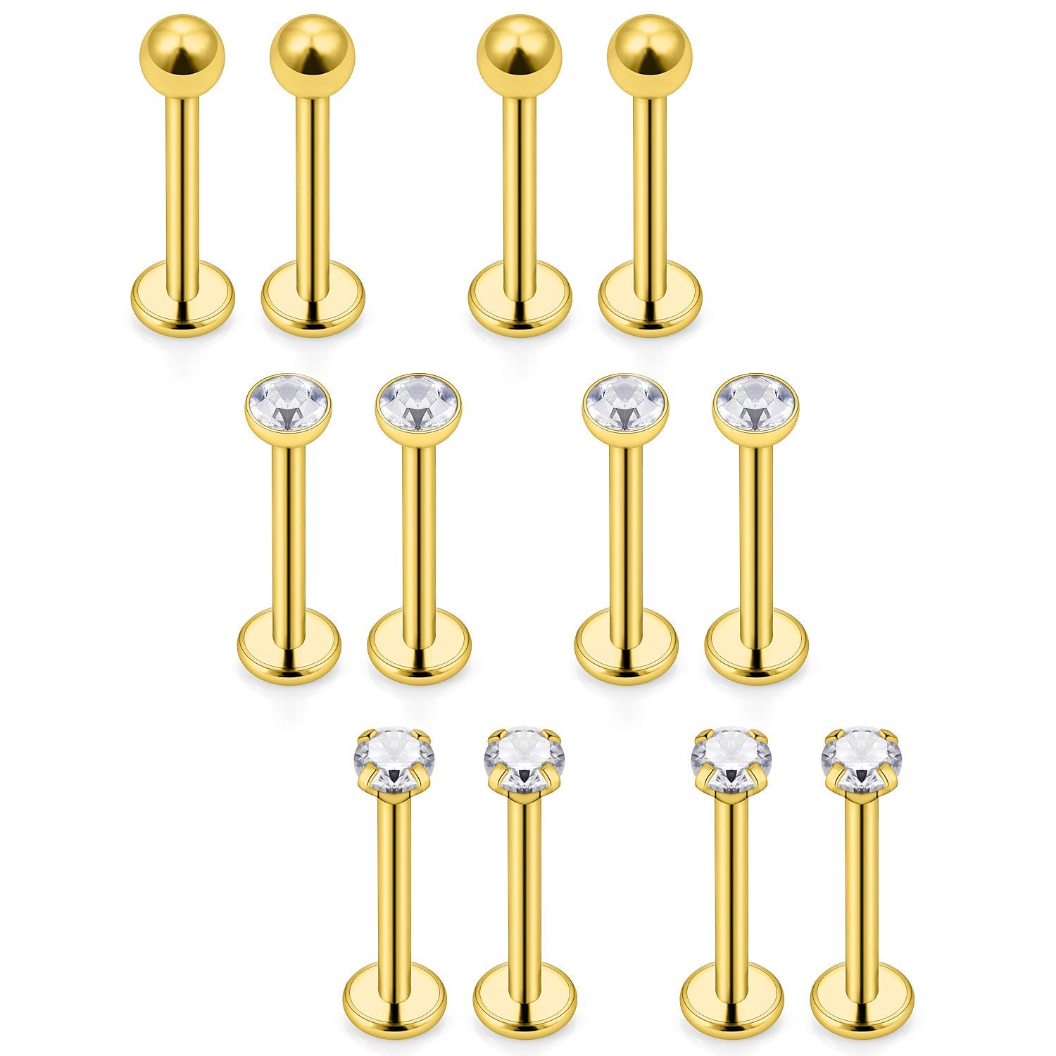 Mayhoop16G Piercing Oreja Tragus Helix Acero Quirúrgico Bola Zircón Labio Labret Studs Anillo de Labios Daith Cartílago Mujer Hombre Joyería de Piercing 8mm