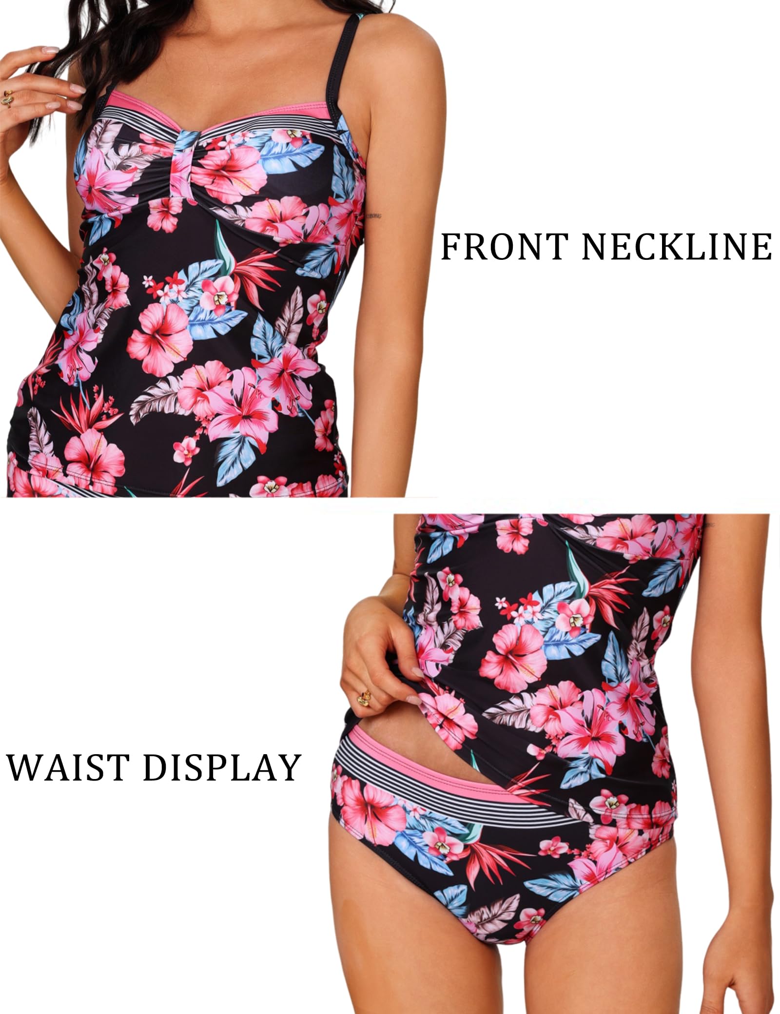 Aottori Tankini Damen Bauchweg Badeanzug Zweiteilig Push up Bademode Set Beachwear V-Ausschnitt Schwimmanzug Große Größen Swimsuit Sexy mit Badeshorts