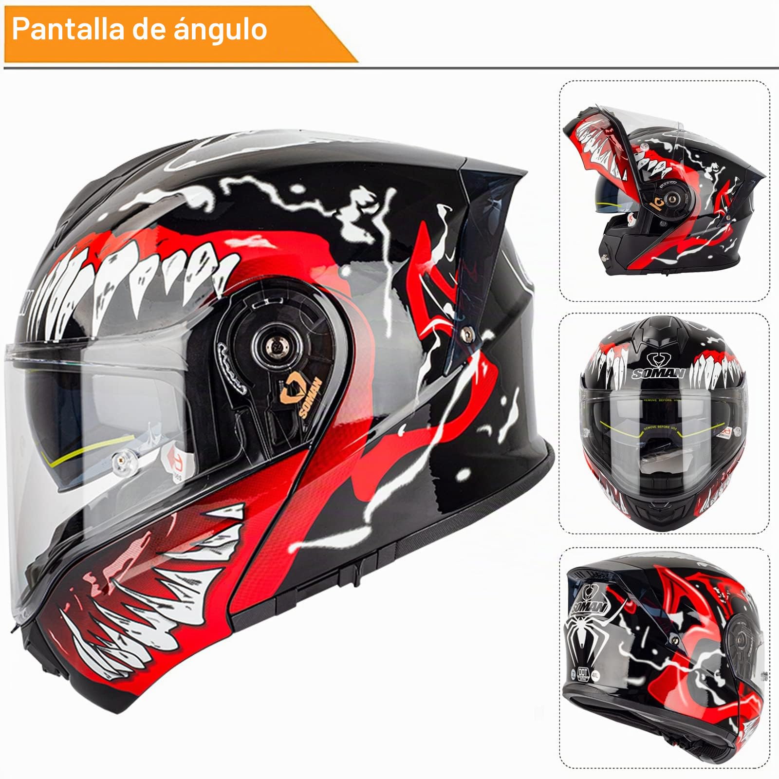 Casco Moto Modular ECE Homologado Casco Motocicleta Abatible Casco de Moto Integral Scooter con Doble Visera para Adultos Mujer Hombre, Rojo Negro-M(57~58cm)