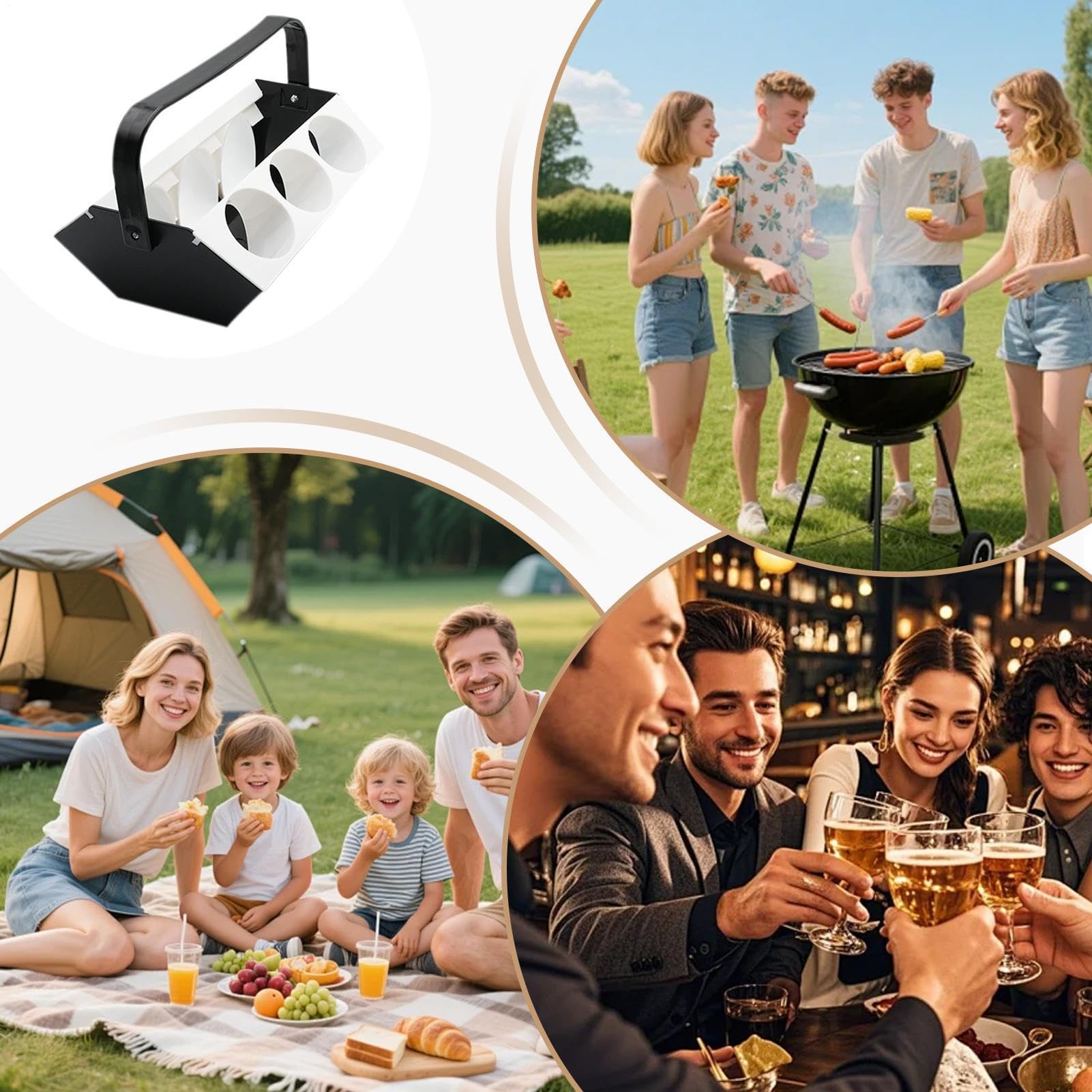 Generisch Porte-gobelet portable avec poignée - Récipient à boissons avec compartiment isotherme - Organiseur de boissons à 6 compartiments - Pour extérieur, voyage, camping, pique-nique, randonnée
