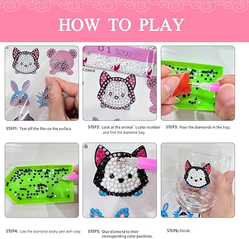 Miniatura 3 de Sinceroduct Juego de 64 calcomanías de pintura de diamantes 5D para niños y adultos principiantes, pintura con forma marcada con diamantes por