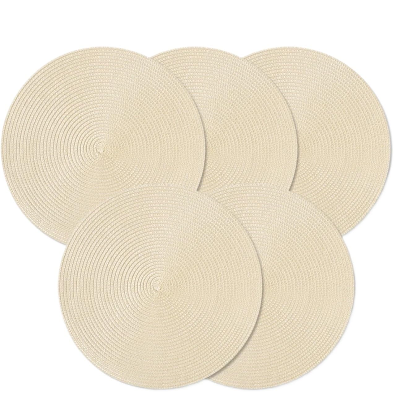 Wicker Placemat Round Braided Placemats Table Mats for Dining Tables 15 Inch Washable Kitchen Place Indoor(5Pcs)