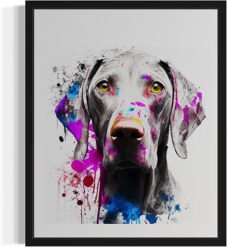 Weimaraners Dog Art Print Poster, Watercolor Splash Wall Art Painting Puppy Pop 
