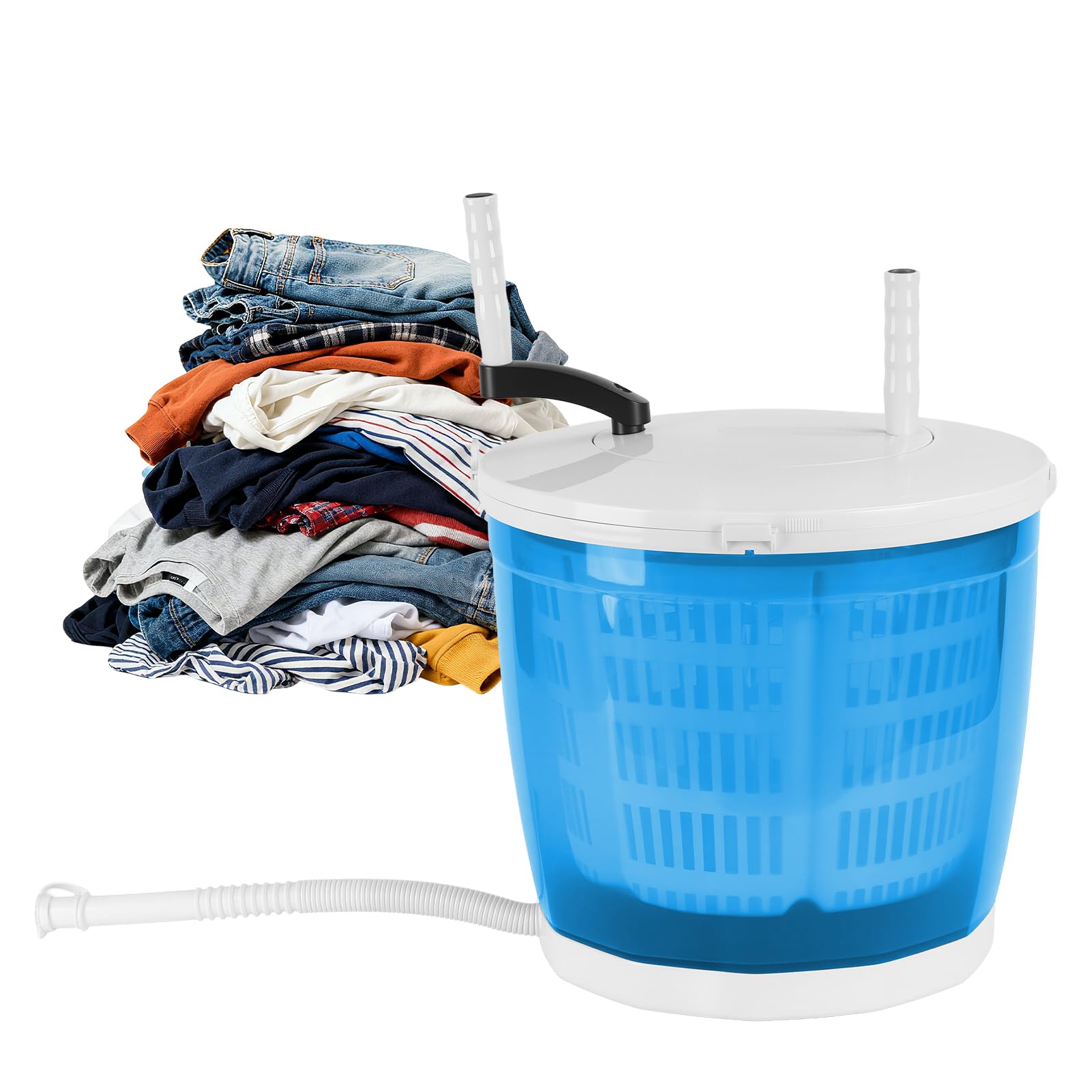 Manuelle Waschmaschine ohne Strom, 2-in-1 Handkurbel-Waschmaschine mit Schleuderfunktion, 2 kg Mini-Camping-Waschmaschine mit Saugfüßen, tragbar für Wohnmobil, Reisen und kleine Wäschemengen
