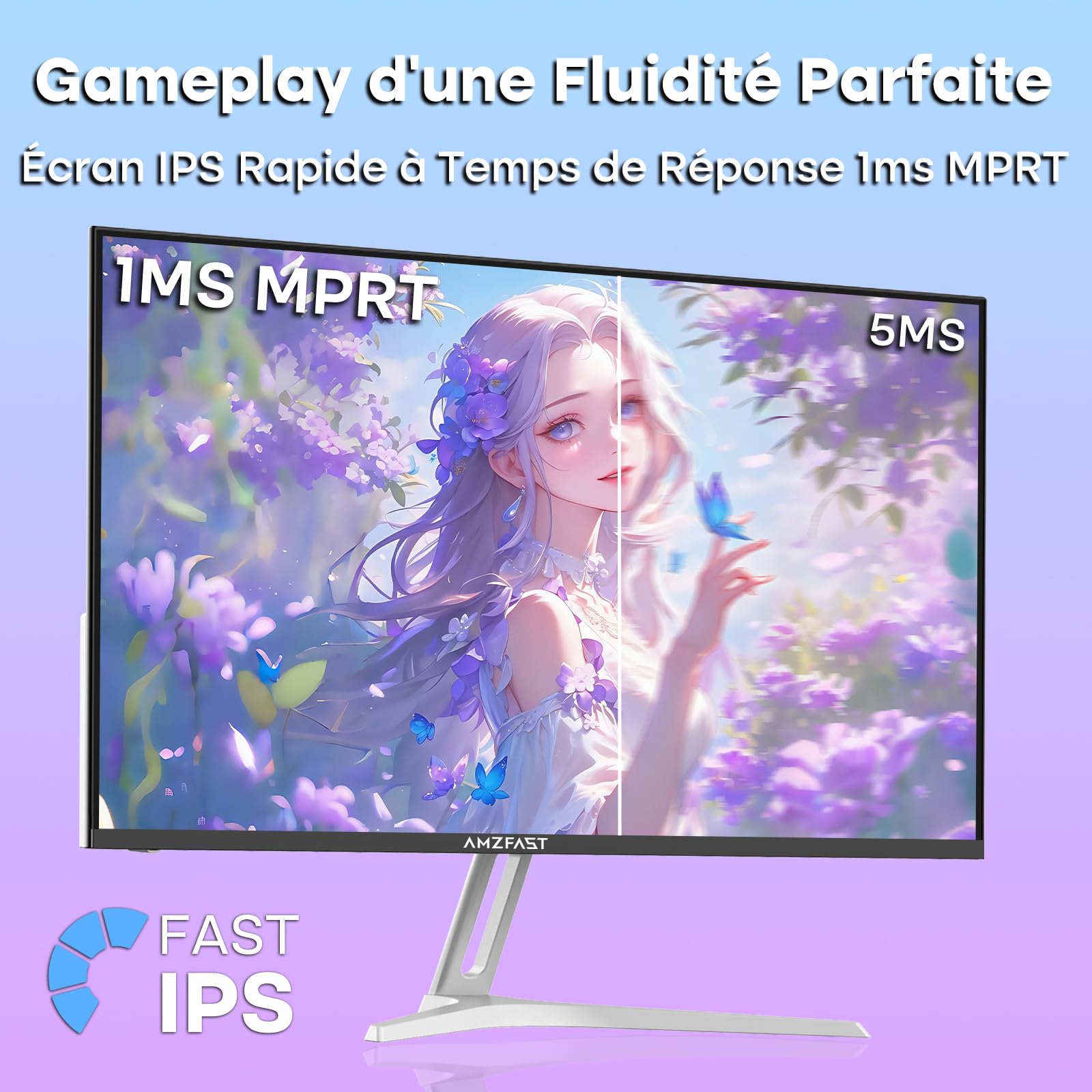 Amzfast Monitor da Gaming 24 Pollici - 200Hz, FHD 1920x1080, Fast IPS, 1ms MPRT, 80% DCI-P3, 110% sRGB, HDR, Anti-Luce Blu, Adaptive Sync, VESA 75x75, HDMI 2.0/DP 1.4, Bianco - AMZG24X1W