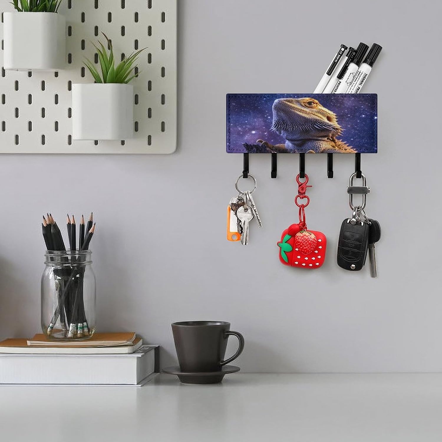 Bearded Dragon Key Holder Wall Mount PU Leather Key Rack Key Hanger Mail Organizer Bathroom Kitchen image 5