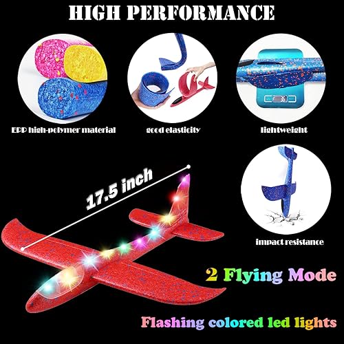 Miniatura 3 de MIMIDOU Avión planeador LED, paquete de 2, avión de espuma de 17.5 pulgadas con 2 modos de deslizamiento, las fascinantes luces LED permiten que los