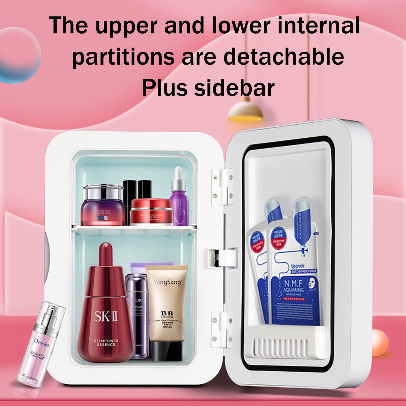 Mini Frigo per Skincare, 8L Piccolo Frigorifero Elettrico con Specchio per Trucco a LED, 3 Luminosità Regolabile, AC 220V/DC 12V, per Conservare la Cibo Medicinali Cosmetico