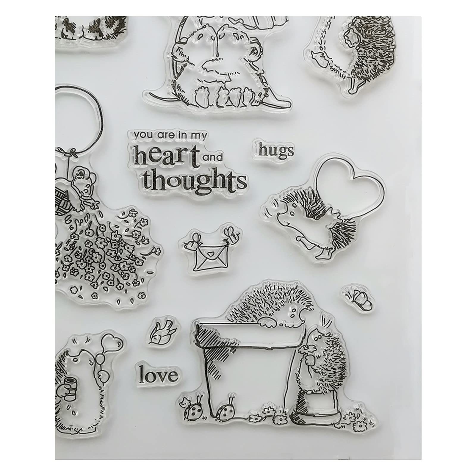 Transparente Stempel Für Kartenbasteln – Motive Hase, Maus, Igel & Pilz, Aus Gummi, 11,5x12,5 Cm