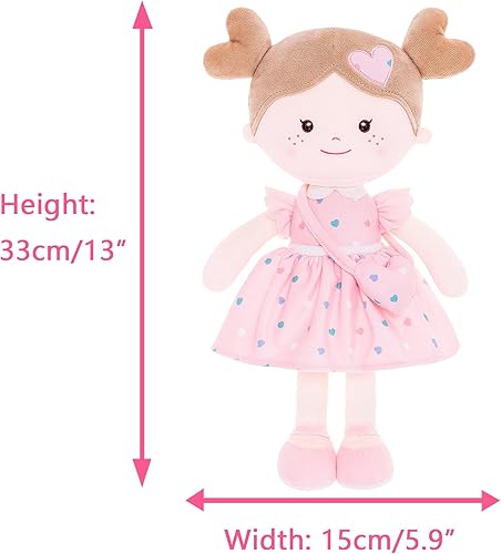 Miniatura 2 de Onetoo First Baby Dolls - Muñeco de trapo de felpa suave para niñas, para dormir, para acurrucarse, con vestido rosa, 14 pulgadas