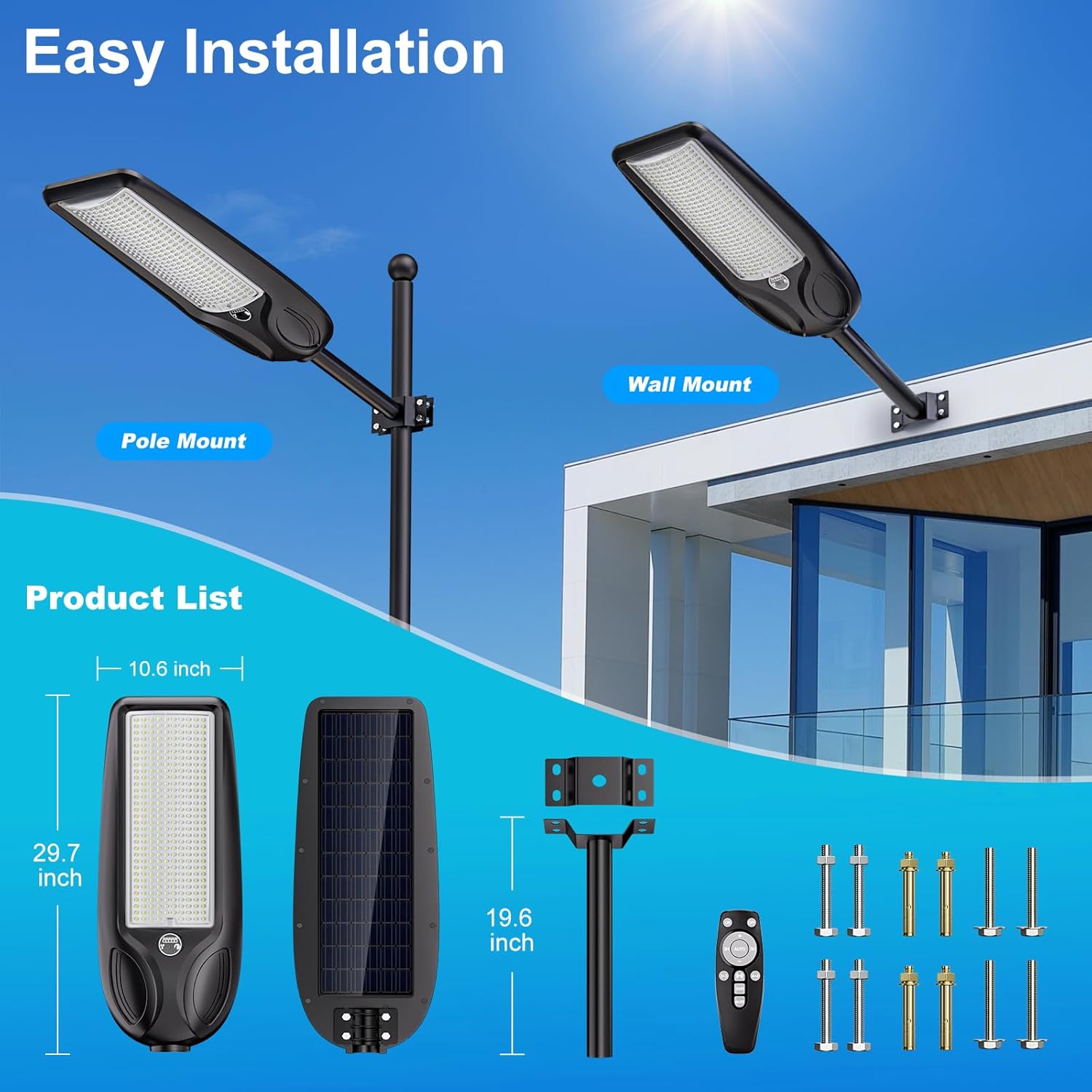 10000W Solar Street Lights Outdoor, Heavy Duty Solar Powered LED Flood Light Outside, Commercial Parking Lot Lighting Dusk to Dawn, Motion Sensor with Remote Waterproof for Garage, Pathway