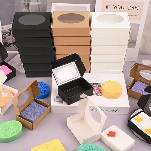 Miniatura 5 de Moukiween 30 cajas de jabón para jabón casero, cajas de jabón de 3.54 x 2.36 x 1.2 pulgadas con ventana, cajas de embalaje de jabón Kraft de 3