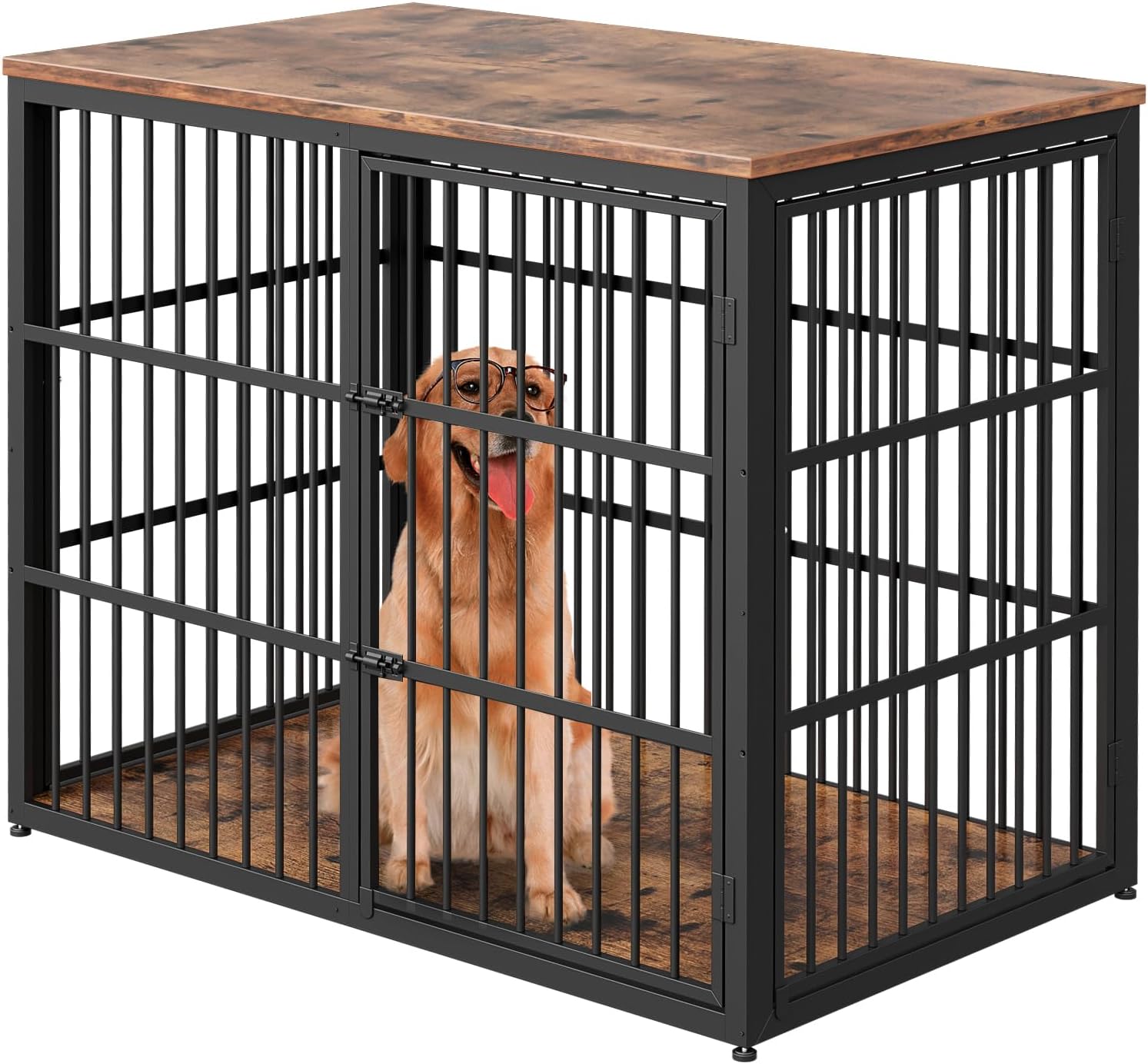 48'' XXL Dog Crate Furniture with 3 Doors, Wooden Crate Combination Pet Cage, Heavy Duty Indoor Kennel for Medium to Large Dogs, Brown