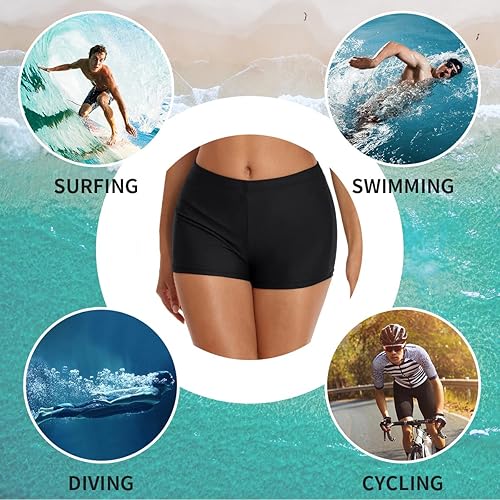 Miniatura 5 de Pantalones cortos de natación para mujer, elásticos, parte inferior de tankini sólida, parte inferior de traje de baño deportivo