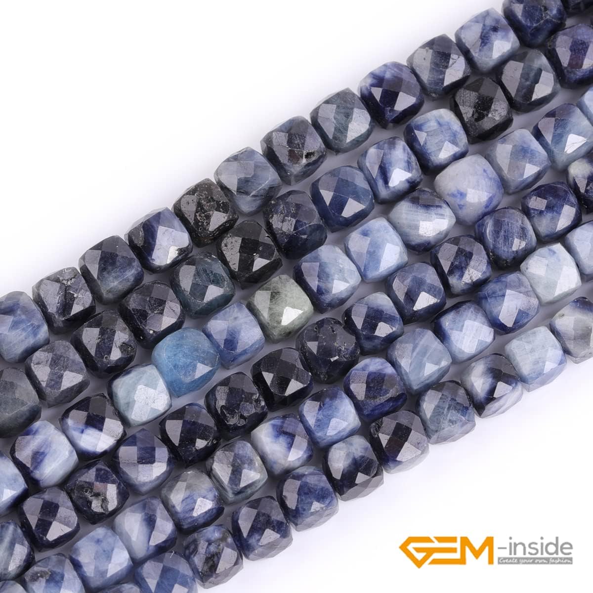 GEM-Inside 4mm Faceted Cube Natural Blue Sapphire Gemstone Spacer Beads Chakra Jewelry Making Beads for Making Jewelry Adult Bulk 15"