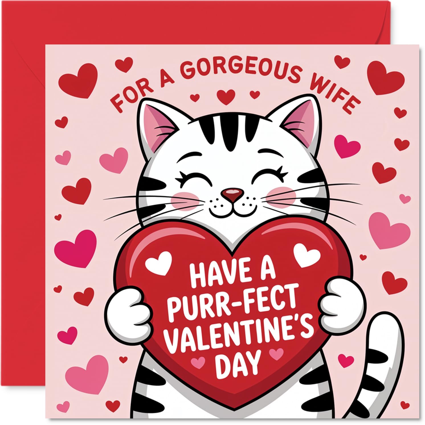 Wife Valentines Day Card - Purr-Fect Day - Happy Valentines Card for Wife from Husband Partner, 145mm Wedding Valentine Greeting Cards