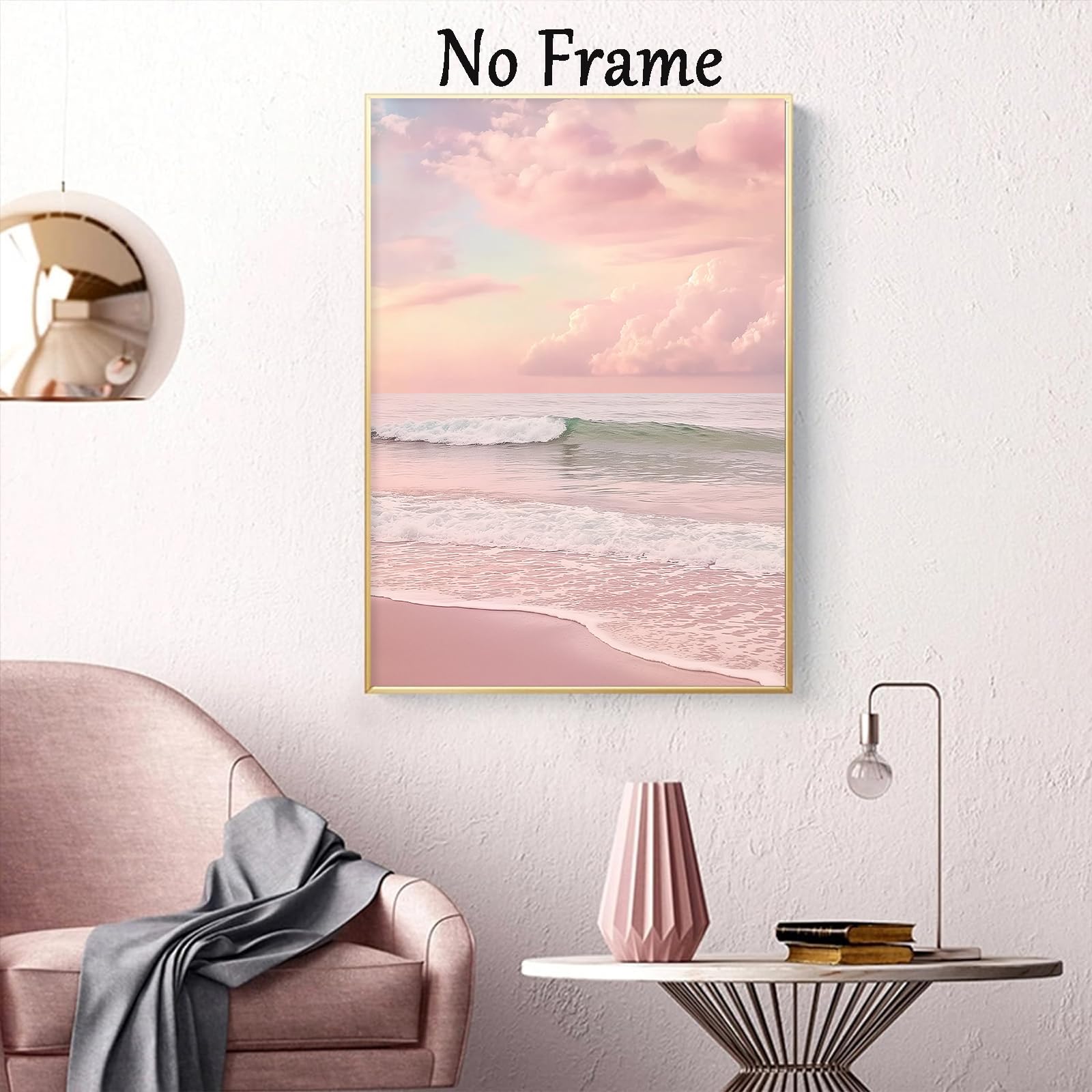 Amazon.com: Pink Beach Canvas Wall Art Ocean Waves Picture Pink