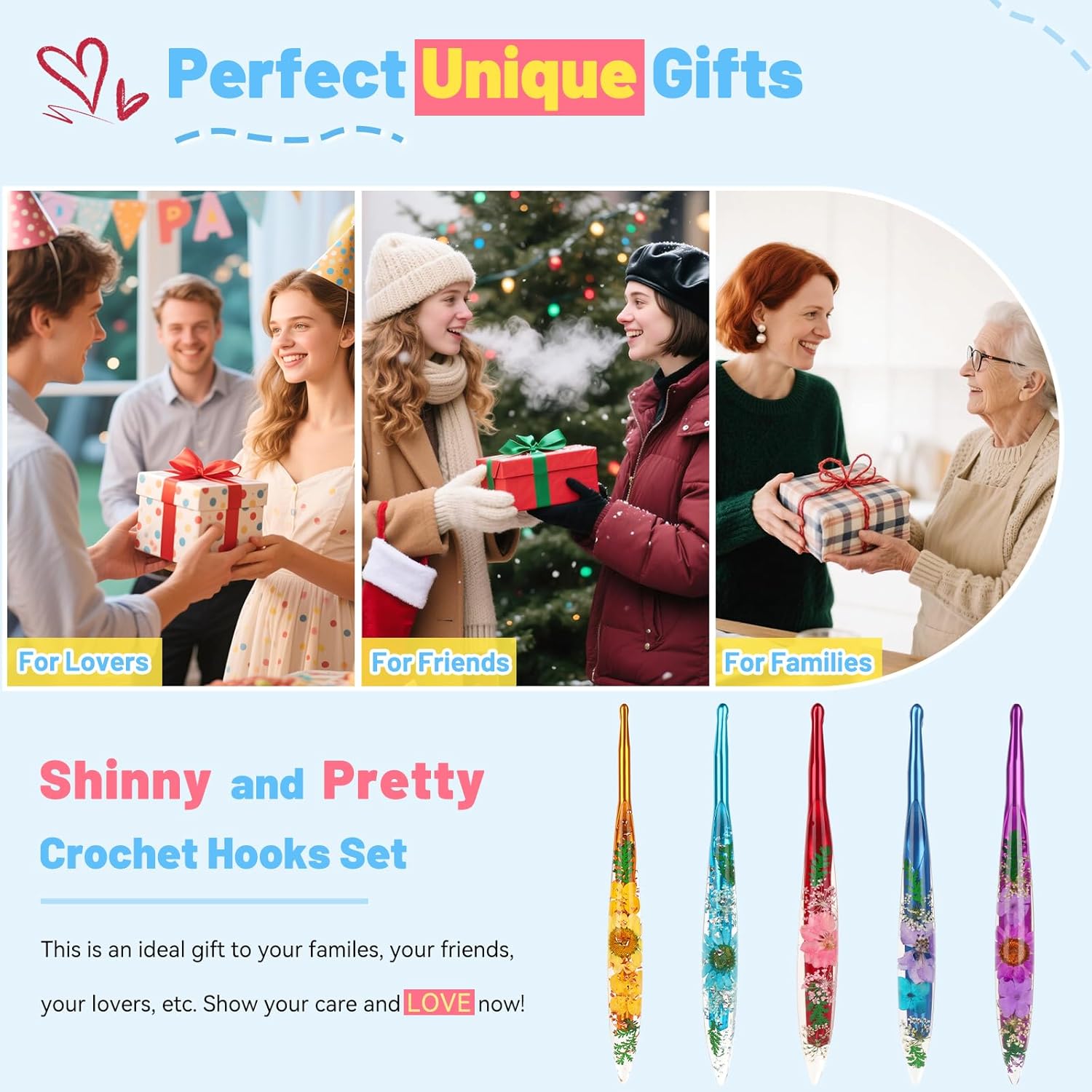 Aeelike Crochet Hooks Set, 6.0mm-10.0mm Ergonomic Crochet Hooks with Long Floral Handle-Super Shinny and Unique for DIY Crfats Blnaket Sweaters, Ideal & Beautiful Gifts for Mothers Crocheting Lovers