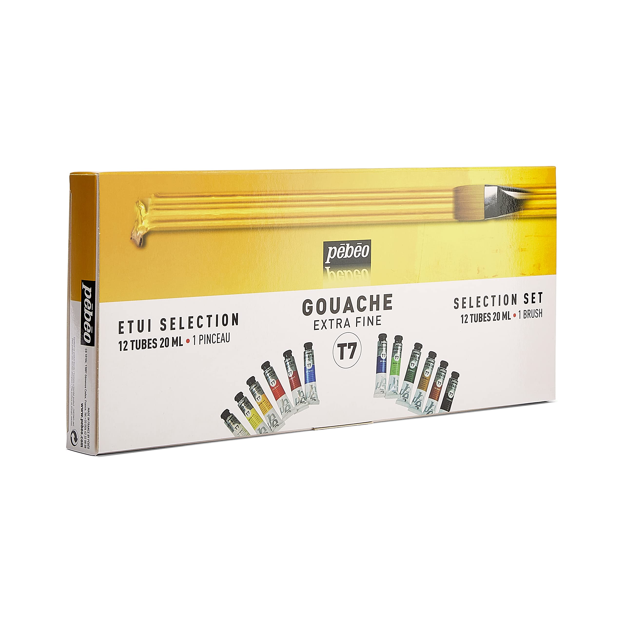 Pébéo Peinture Gouache 1 Etui Sélection 12 Tubes de 20 ml Couleurs Assorties