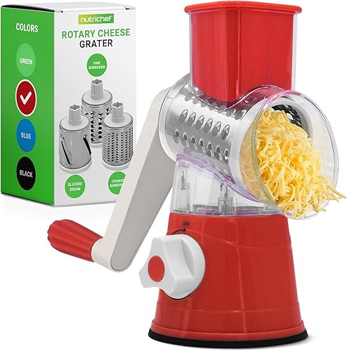Miniatura 1 de Nutrichef Rallador y triturador de queso 3 en 1  Base de succión fuerte, mango giratorio con bloqueo de seguridad  Incluye cepillo de limpieza,