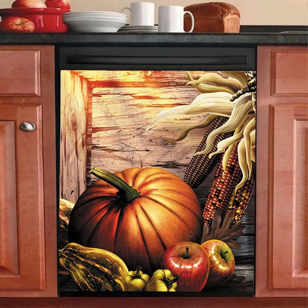 Awak Pumpkin Dishwasher Cover,Pumpkins Magnet for Fridge,Fall Harvest Sticker Fridge Magnetic Kitchen Decor,Home Cabinet Decals Appliance Sticker Refrigerator Panel, Magnet 23 W x 26 H inch