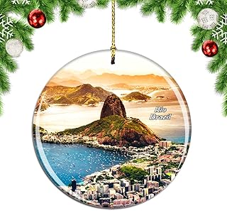 Weekino Brazil Rio De Janeiro Brazil Christmas Xmas Tree Ornament Decoration Hanging Pendant Decor City Travel Souvenir Collection Double Sided Porcelain 2.85 Inch